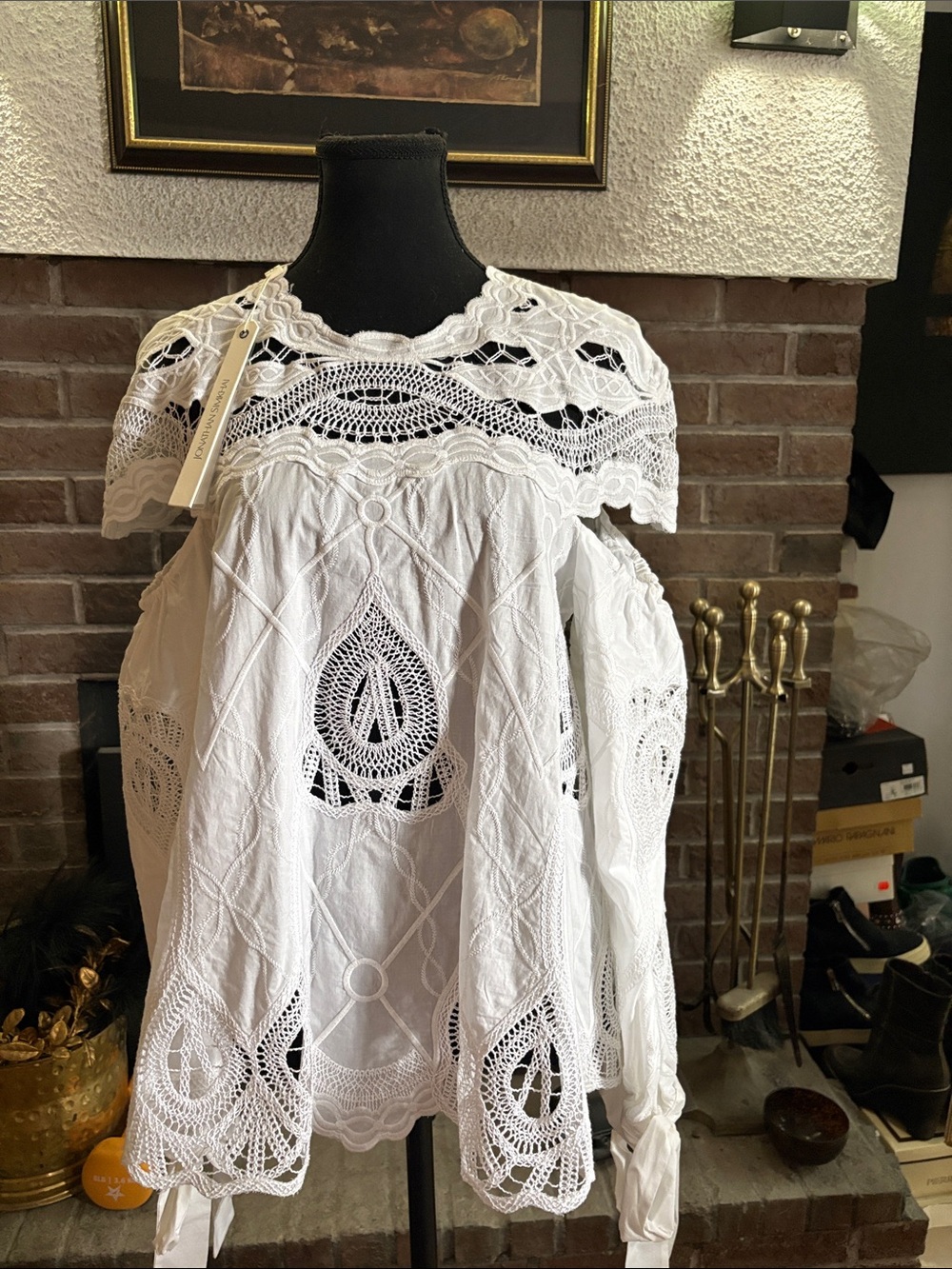 Jonathan Simkhai White Crochet Lace Peasant Blouse